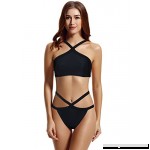 zeraca Women's Strappy Bottom High Neck Bikini Bathing Suit Black B06XPGL1NL